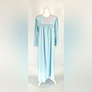 NATORI Vintage NWT’s Nightgown Housecoat Blue Pink Satin Floral Floor Length Pet